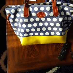 Dooney & Bourke navy blue and yellow white dots